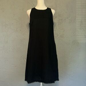 Garnet Hill Black Linen Fringe-Hem A-Line Dress